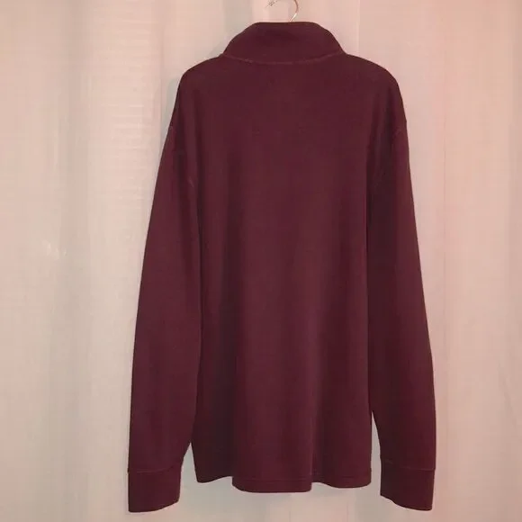 Nautica XL Burgundy with Navy Details Cotton Knit Quarter Zip Pullover